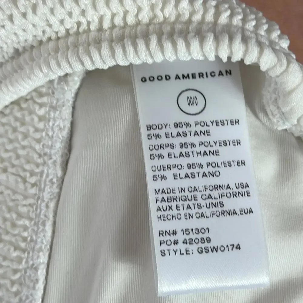 Good American Womens Crinkle Basic‎ Bandeau Bikini Top Ivory Size XS New